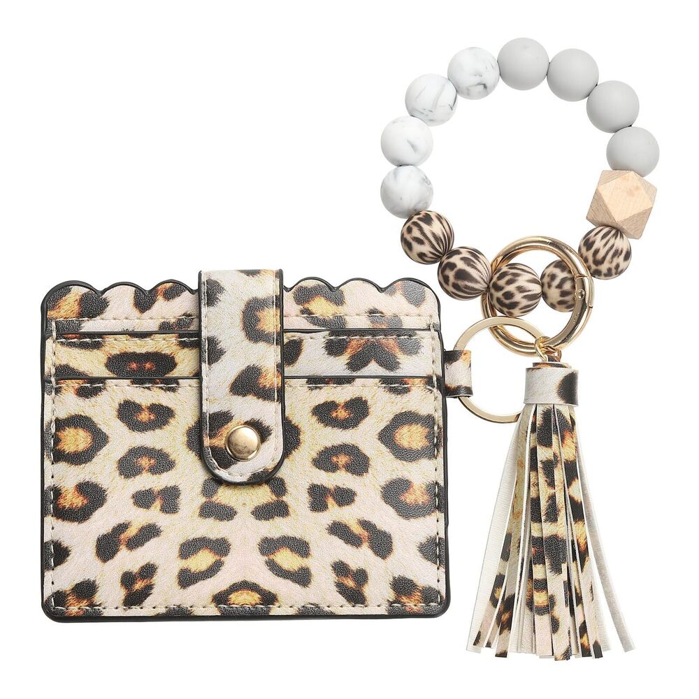 4880 Card Holder Wallet with Silicone Beaded Bracelet, Slim PU Leather